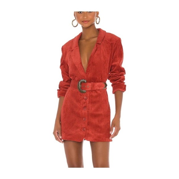 For Love And Lemons Red Corduroy Midi Dress - Picture 2 of 10